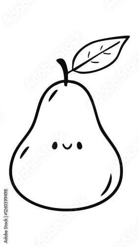 Pear Fruit Food Meal Healthy Coloring Kid Book Page in Black and White. Monochrome and Colored Samples

