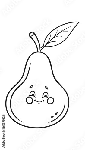 Pear Fruit Food Meal Healthy Coloring Kid Book Page in Black and White. Monochrome and Colored Samples
