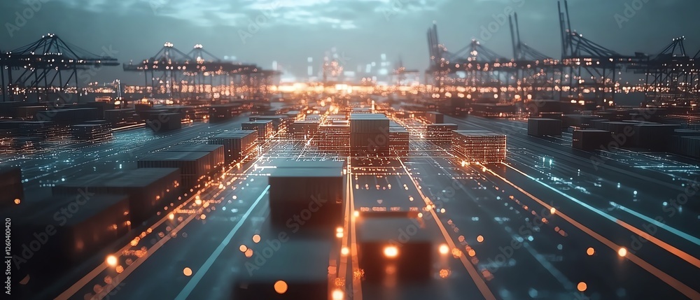 Futuristic global supply chain map on a holographic interface Futuristic global supply chain map on a holographic interface