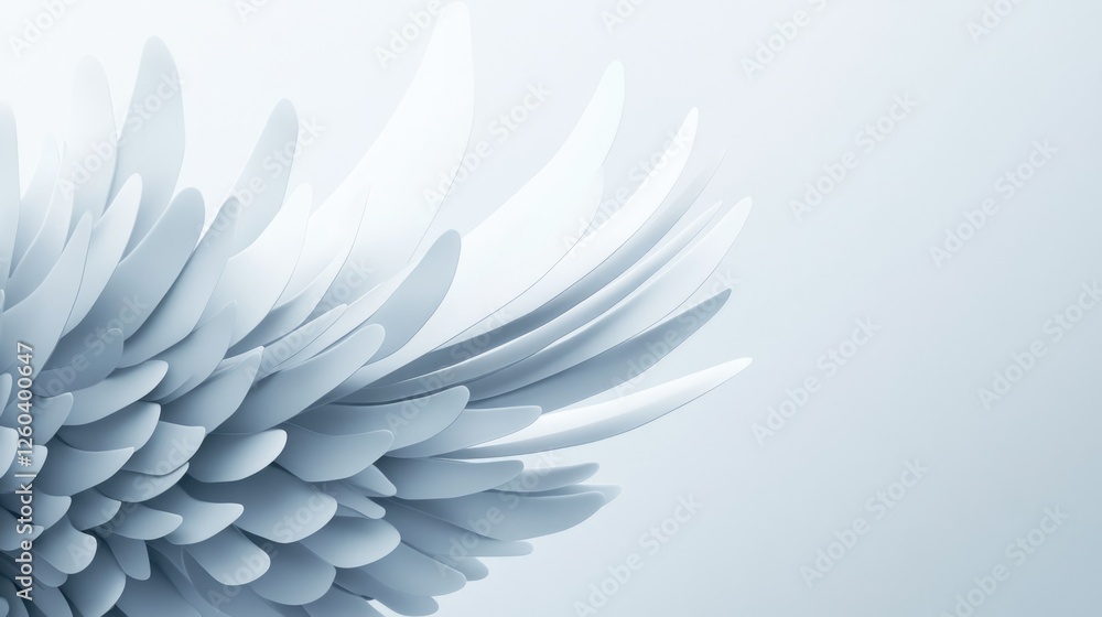 Fototapeta premium Three Dimensional White Wings Extending with Soft Background for Text Placement and Imaginative Design Elements