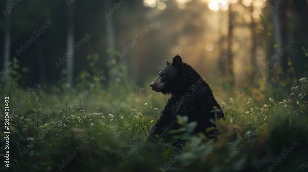 Naklejka premium Bear in serene forest setting