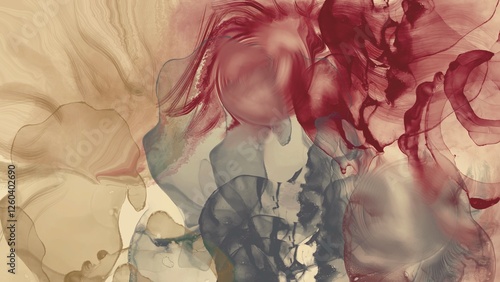 Abstract art red yellowy paint on white background with watercolor grunge texture. Colorful alcohol ink drawing effect. Illustration design template for wedding invitation menu, rsvp.