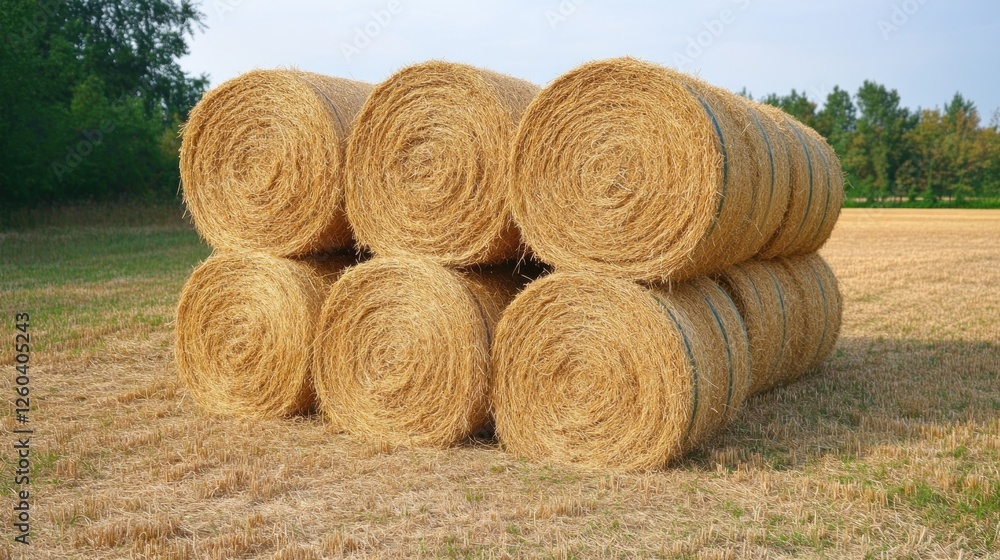 Golden Hay Bales in a Summer Field