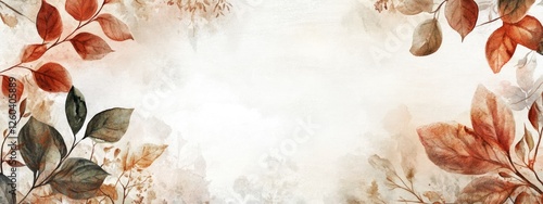Elegant watercolor autumn leaves banner with blank space for personalized text and seasonal visuals in warm colors.