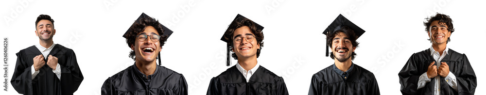 young man in graduation coat on transparent background Collection set young man in graduation coat on transparent background Collection set
