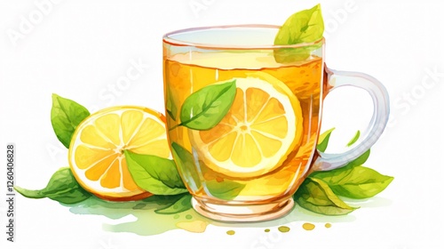 Refreshing Lemon Tea on White Background