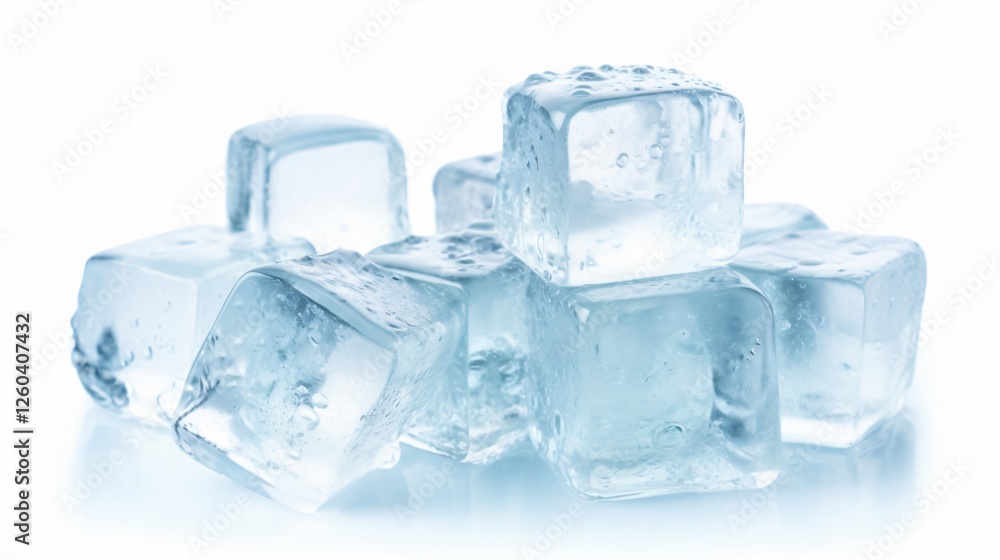 Obraz premium Crystal Clear Ice Cubes on White Background