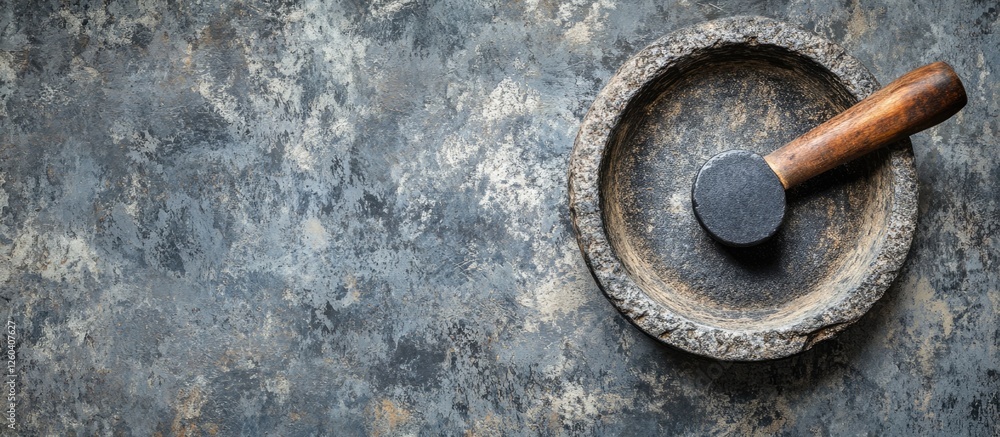 Top view of a traditional grindstone tool with historical background and space for text for crafts or artisan promotion Top view of a traditional grindstone tool with historical background and space for text for crafts or artisan promotion
