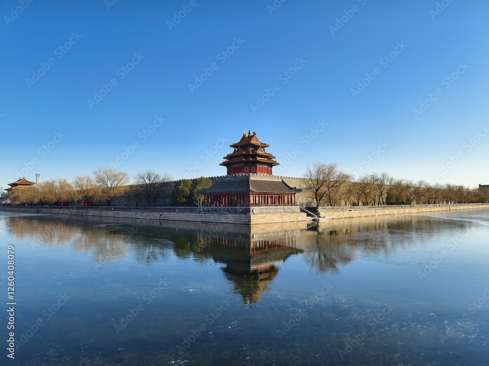 The corner tower of the forbidden city in Beijing, China The corner tower of the forbidden city in Beijing, China