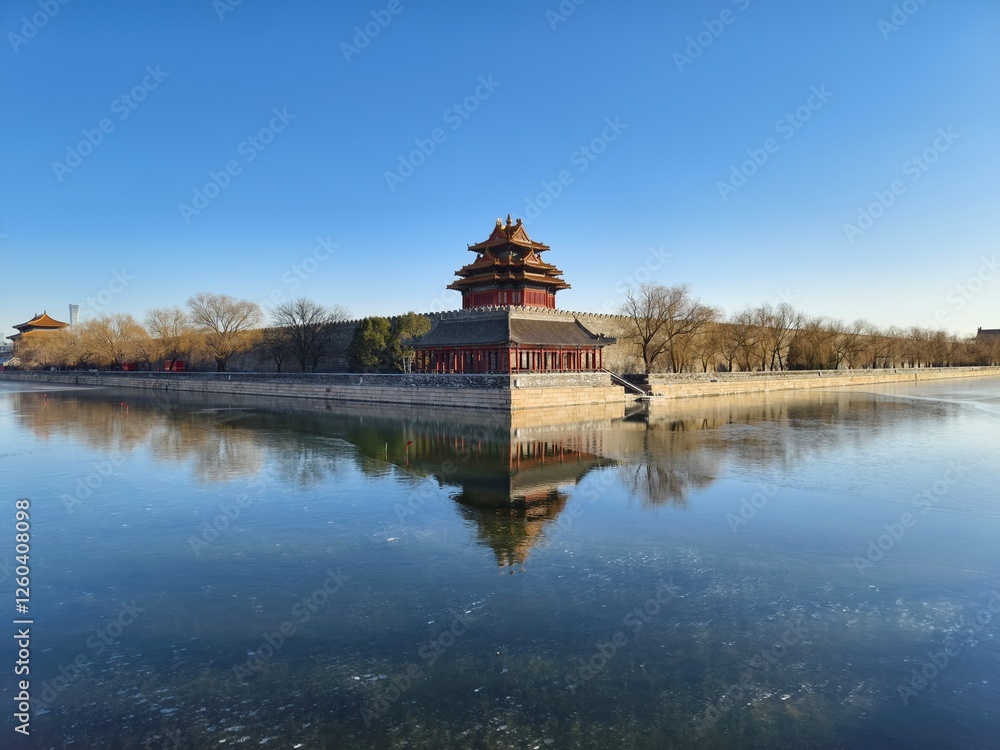 The corner tower of the forbidden city in Beijing, China The corner tower of the forbidden city in Beijing, China