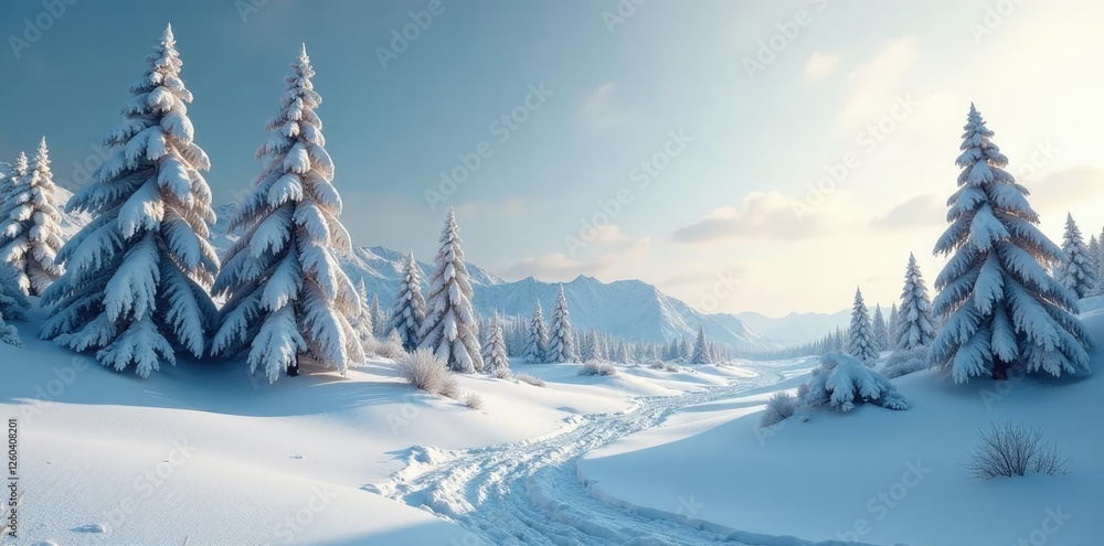 Obraz premium Snow-covered trees in a post-apocalyptic wasteland, trees, snow