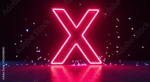 Glowing neon cross mark icon animation 4k