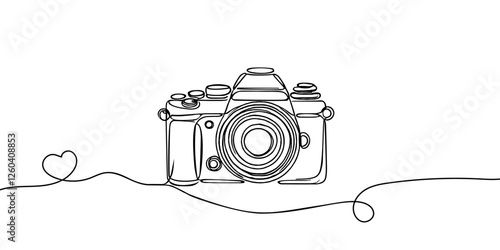continuous line vector illustration design of digital camera