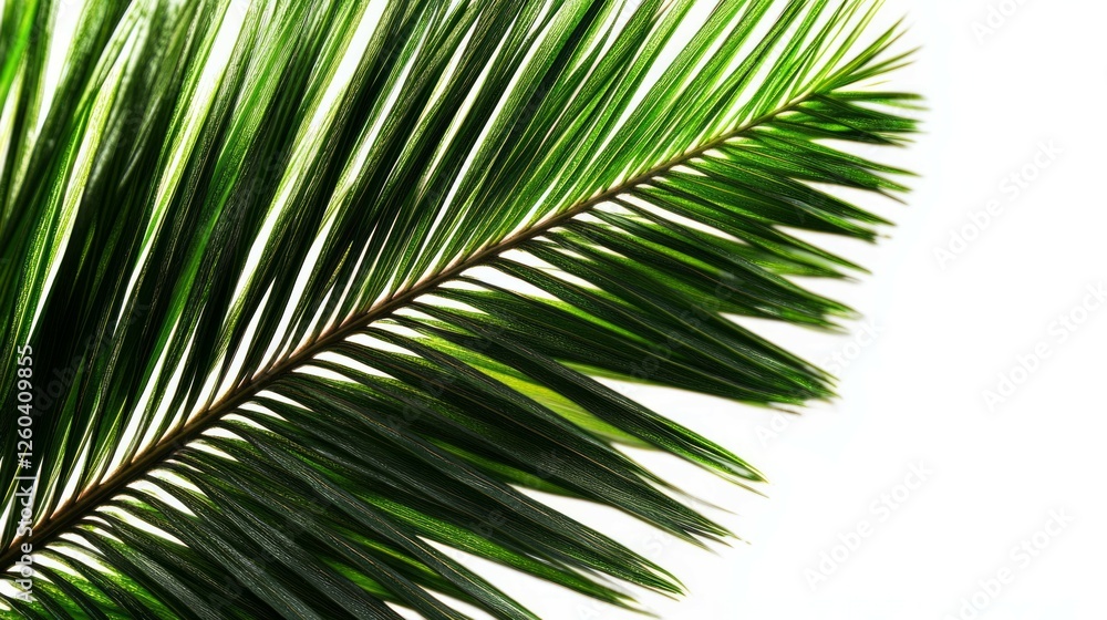 Obraz premium Fresh tropical green palm branch in sunlight, leaf show on blank clean cream white background for luxury nature organic cosmetic, skincare, beauty treatment product display 3D banner