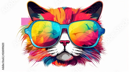 Cool Cat with Sunglasses Isolated on White Background