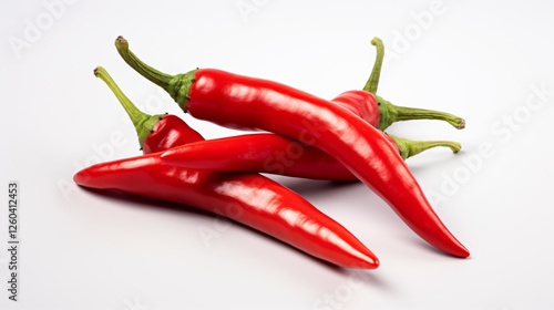 Vibrant Red Chili Peppers on White Background