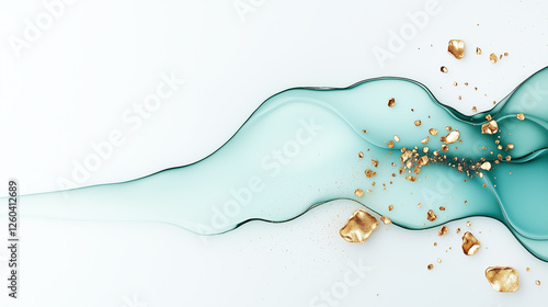 Blue line with gold rocks on it. Minimalistic background.