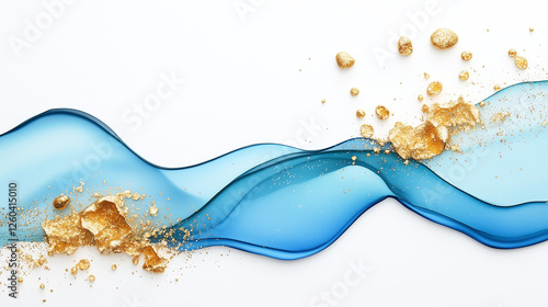 Blue wave with gold glitter on it. Minimalistic background.