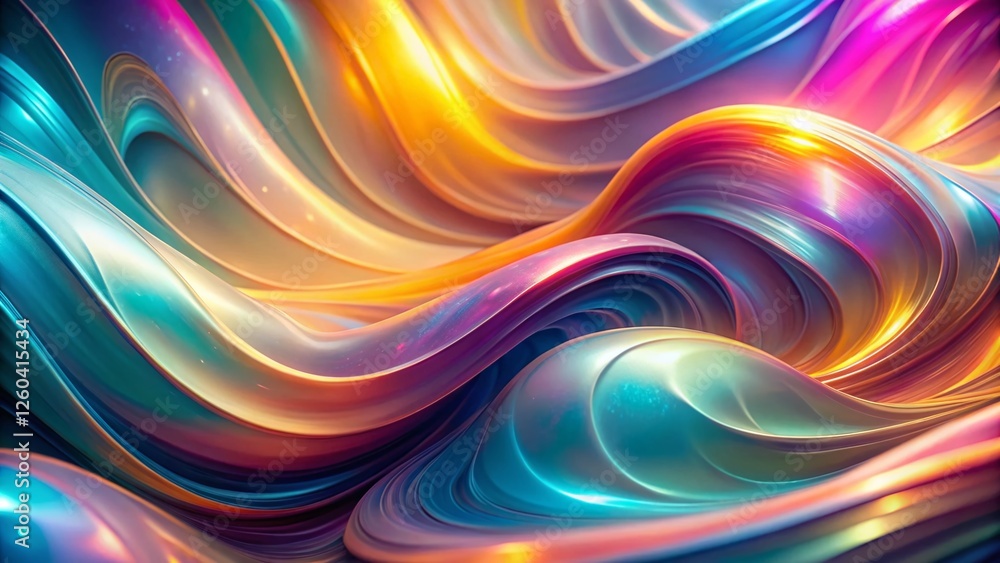 Iridescent Curves: Futuristic Abstract Design with Soft Lighting - Stock Photo Iridescent Curves: Futuristic Abstract Design with Soft Lighting - Stock Photo