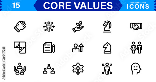 Core Values Icon Set. Minimal and Modern Vector Icons for Integrity, Ethics, Leadership, UI, Web, Mobile, and Business Graphic Design Projects