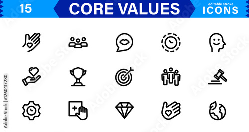 Core Values Icon Set. Minimal and Modern Vector Icons for Integrity, Ethics, Leadership, UI, Web, Mobile, and Business Graphic Design Projects
