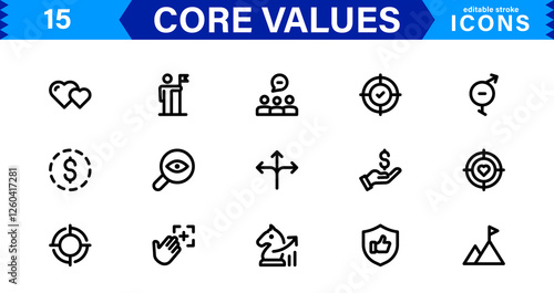 Core Values Icon Set. Minimal and Modern Vector Icons for Integrity, Ethics, Leadership, UI, Web, Mobile, and Business Graphic Design Projects