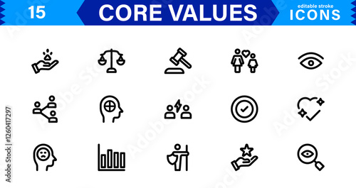 Core Values Icon Set. Minimal and Modern Vector Icons for Integrity, Ethics, Leadership, UI, Web, Mobile, and Business Graphic Design Projects