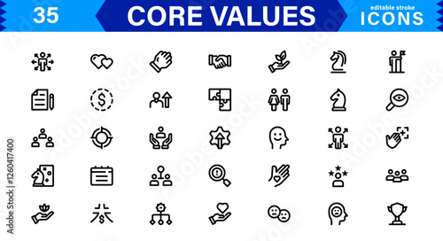 Core Values Icon Set. Minimal and Modern Vector Icons for Integrity, Ethics, Leadership, UI, Web, Mobile, and Business Graphic Design Projects
