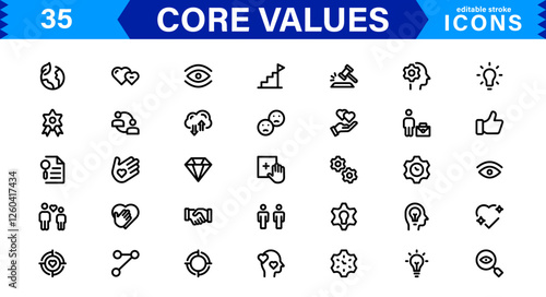 Core Values Icon Set. Minimal and Modern Vector Icons for Integrity, Ethics, Leadership, UI, Web, Mobile, and Business Graphic Design Projects