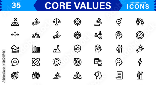 Core Values Icon Set. Minimal and Modern Vector Icons for Integrity, Ethics, Leadership, UI, Web, Mobile, and Business Graphic Design Projects