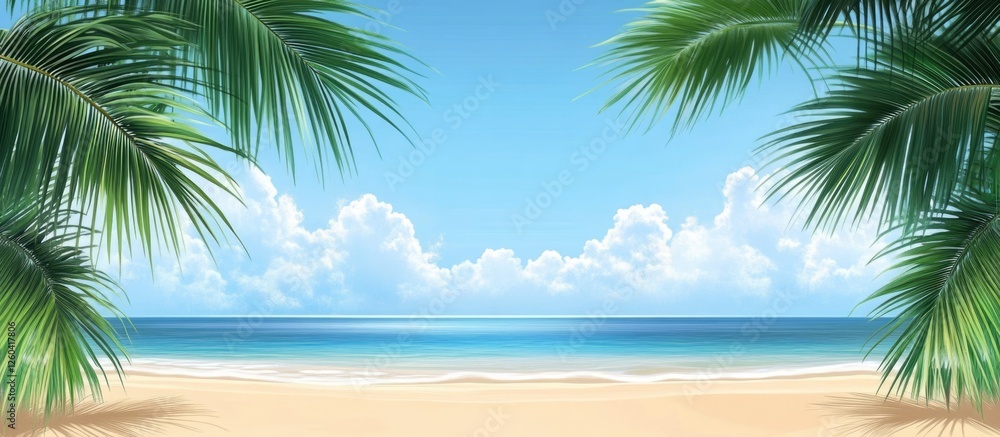 Tropical beach scene with palm leaves and clear sky perfect for summer vacation banners or promotional material. Space for text included. Tropical beach scene with palm leaves and clear sky perfect for summer vacation banners or promotional material. Space for text included.