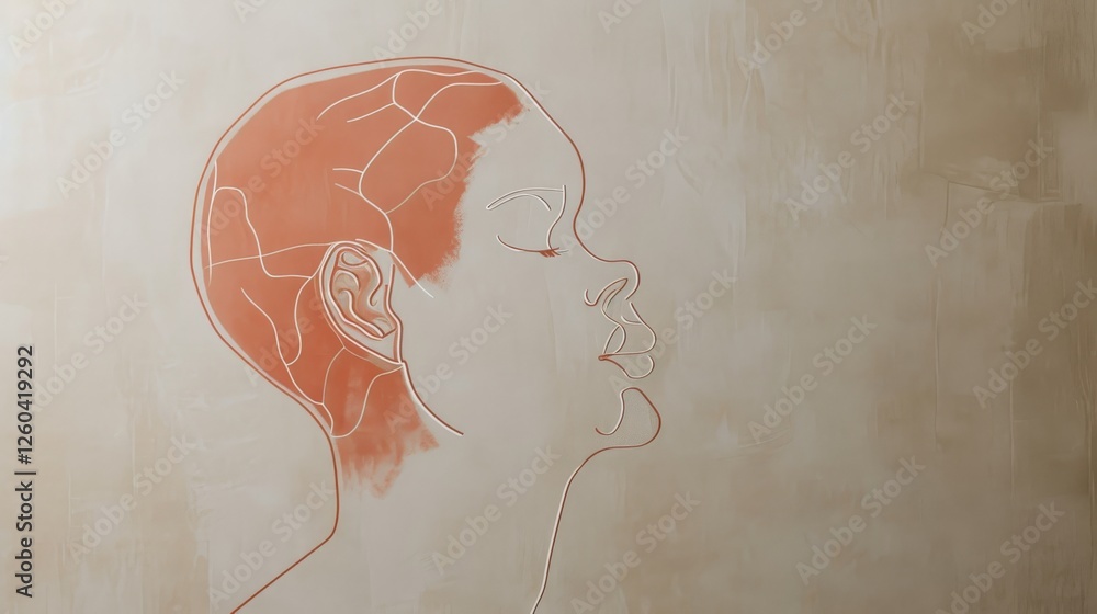 A delicate line art portrait of a human face with soft warm tones, blending simplicity and elegance in a contemporary style. AI generated.