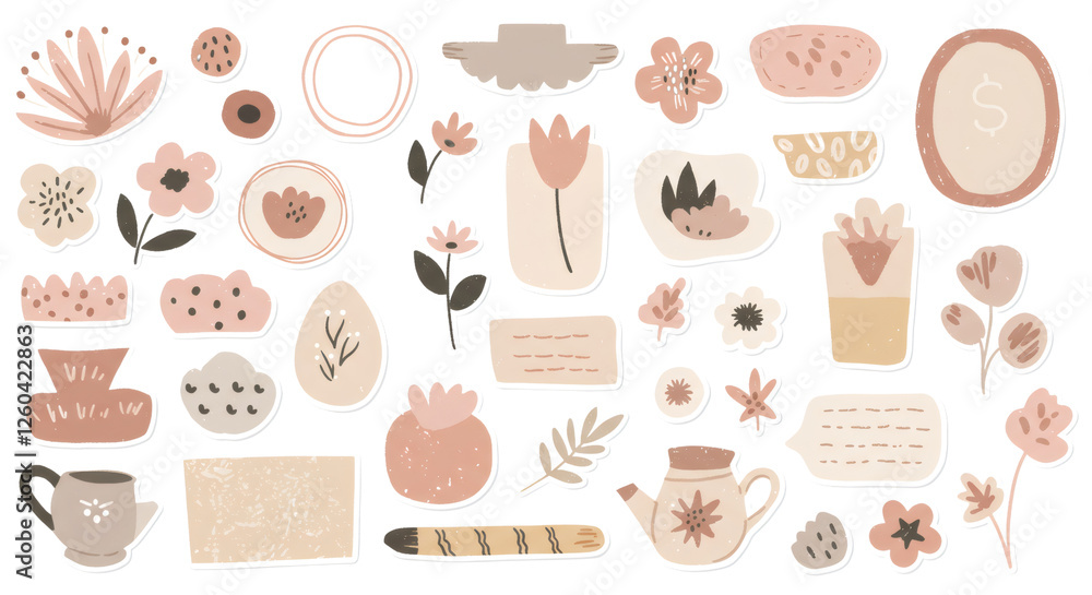 Collection Of Decorative Floral Illustrations And Design Elements In Pastel Colors Collection Of Decorative Floral Illustrations And Design Elements In Pastel Colors