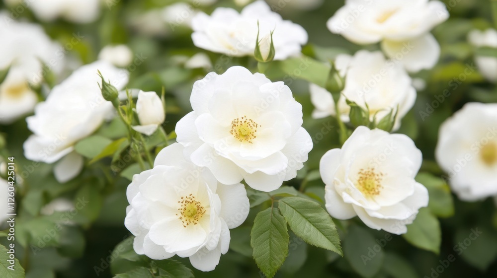 A cluster of delicate white flowers in full bloom, surrounded by lush green foliage, creating a serene and refreshing atmosphere. A cluster of delicate white flowers in full bloom, surrounded by lush green foliage, creating a serene and refreshing atmosphere.