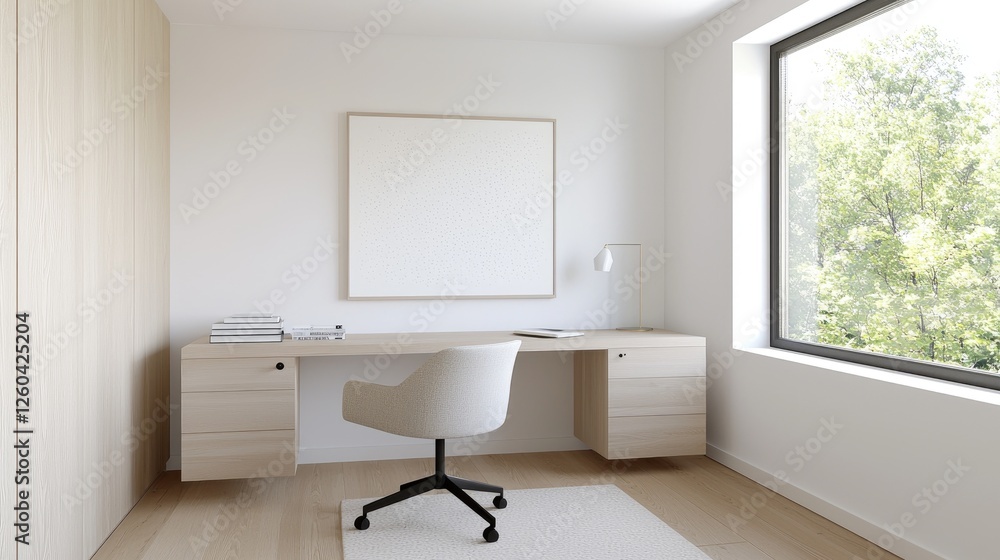 Minimalist Home Office Workspace with Blank Poster Minimalist Home Office Workspace with Blank Poster