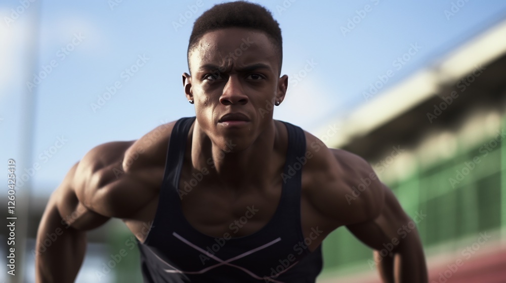 Fototapeta premium Powerful Athlete Ready to Race: A Stunning Portrait of Determination