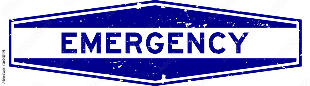 Naklejka premium Grunge blue emergency word hexagon rubber seal stamp on white background