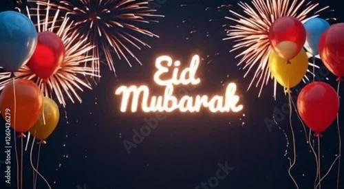 Eid Mubarak Text Animation with Islamic Festive Theme