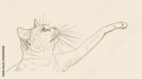 Obraz na płótnie Intricate line art of a cat reaching with its paw, highlighting fine details and natural elegance. Perfect for modern or minimalist artistic uses. AI generated. w salonie