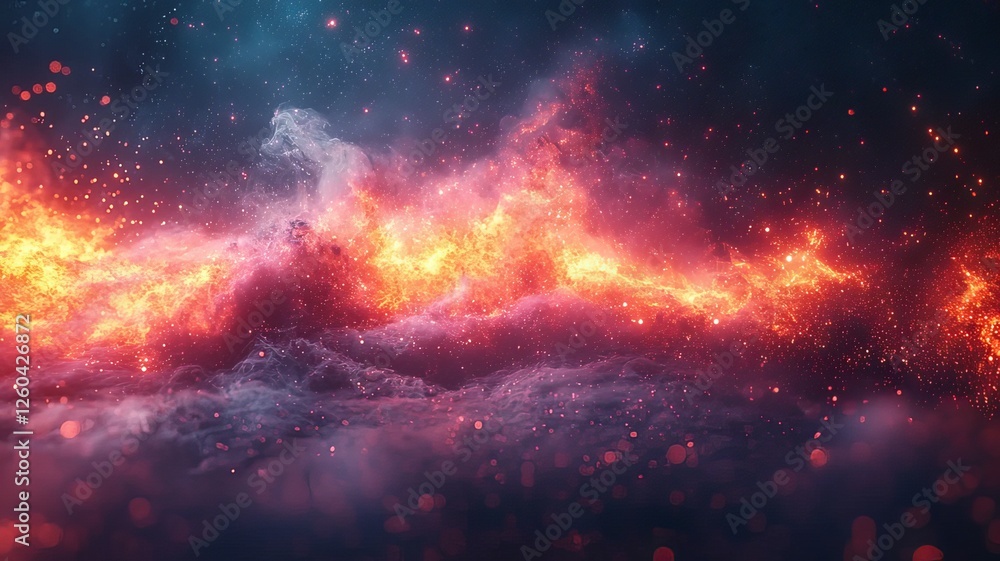 Vibrant cosmic nebula with swirling fiery clouds and sparkling stars, evoking a sense of wonder and exploration in a stunning celestial landscape. Vibrant cosmic nebula with swirling fiery clouds and sparkling stars, evoking a sense of wonder and exploration in a stunning celestial landscape.