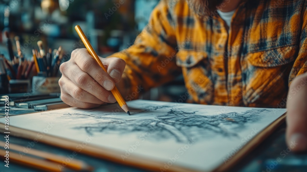 Artist Sketching with Pencil: Creative Process and Artistic Expression Artist Sketching with Pencil: Creative Process and Artistic Expression