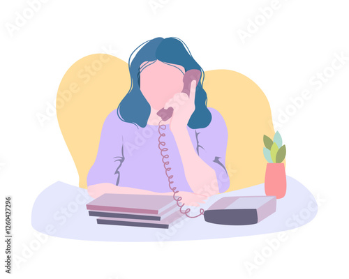 Woman on the land phone at the office