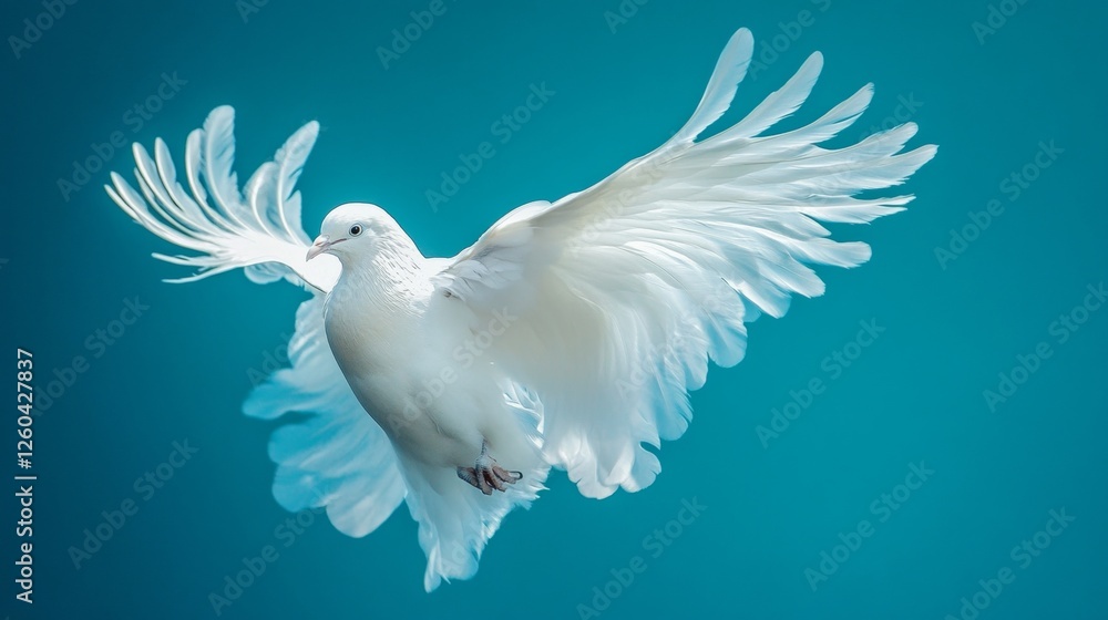 Obraz premium Feathers of a white bird drift in a blue sky. The soft feathers float like angels, creating a heavenly scene.