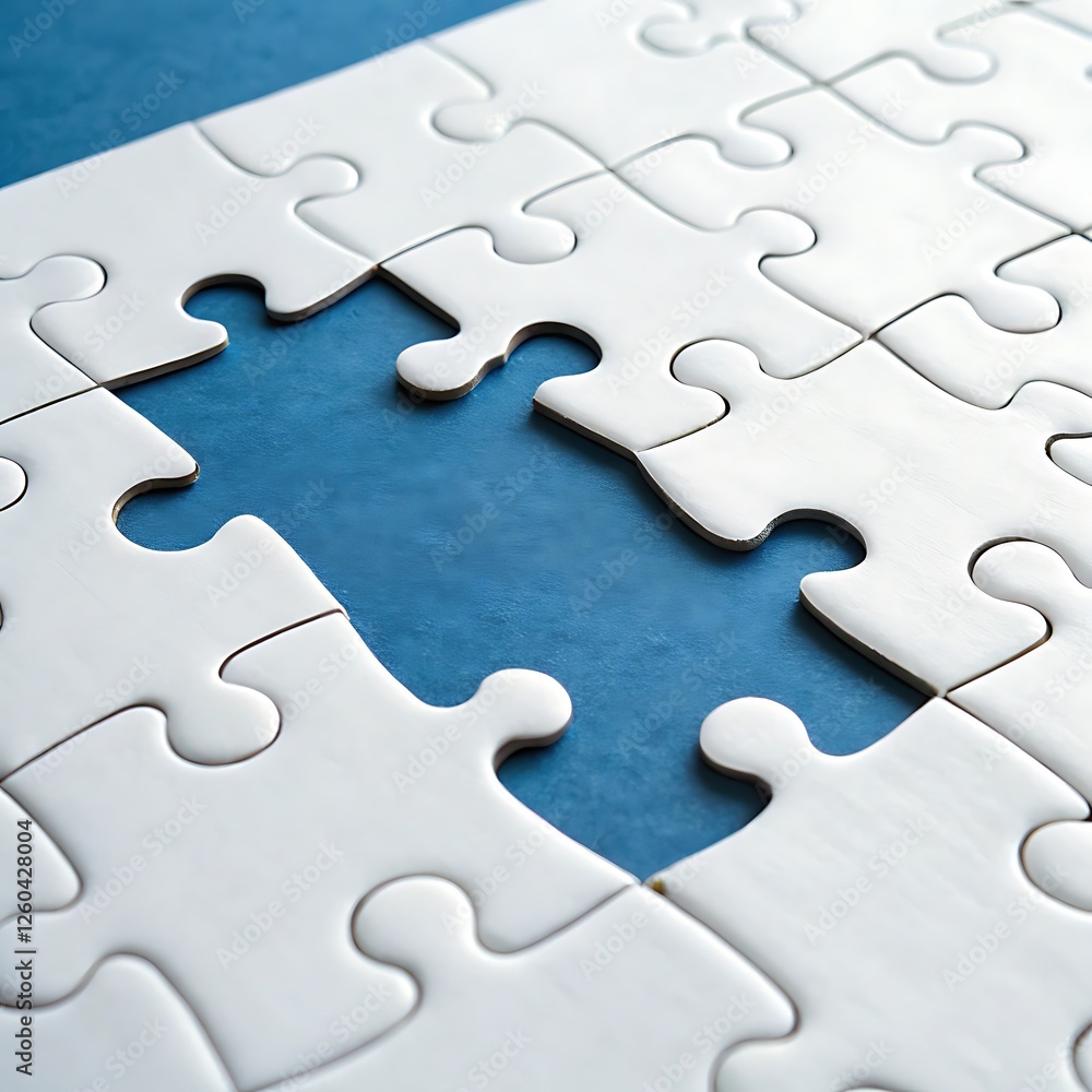 Business Solution: Missing Piece in a White Jigsaw Puzzle Concept Business Solution: Missing Piece in a White Jigsaw Puzzle Concept