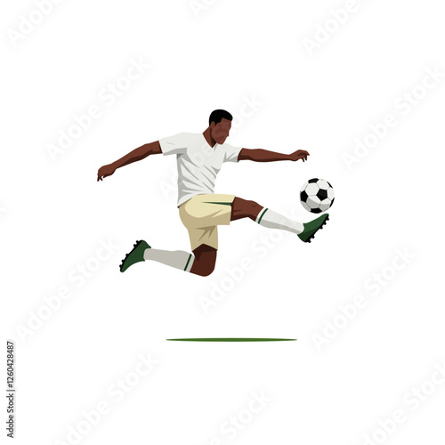 Soccer Player Kicking Ball Mid-air with Stylized Modern Illustration