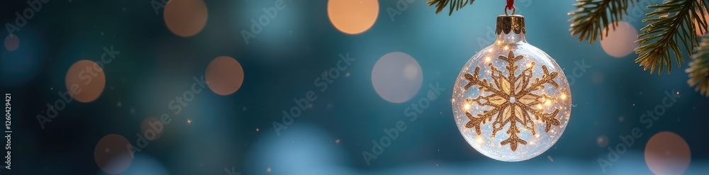 Silver and gold Swarovski crystal snowflake ornament hanging from a frosted glass drop, sparkle, snowflake Silver and gold Swarovski crystal snowflake ornament hanging from a frosted glass drop, sparkle, snowflake