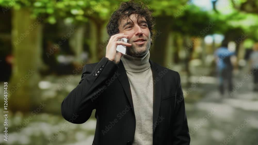 Man talking smartphone outdoors street city handsome young modern fashionable confident smiling Man talking smartphone outdoors street city handsome young modern fashionable confident smiling