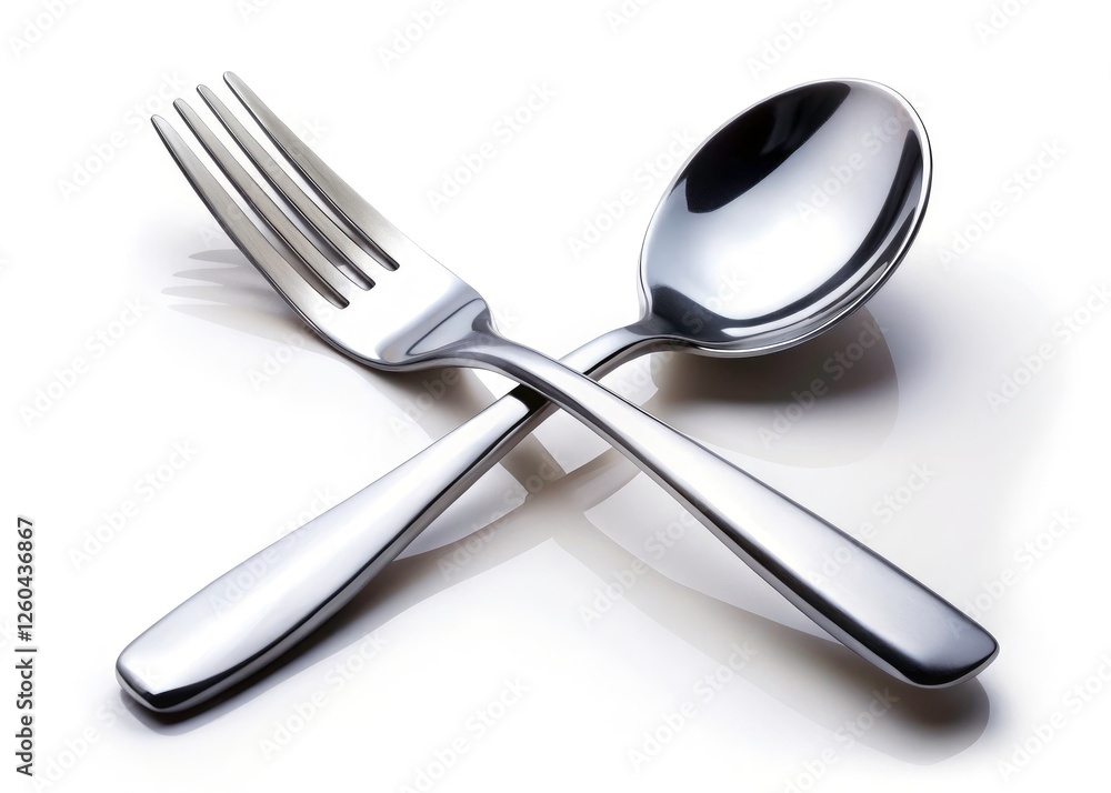 Premium stainless steel cutlery: a sophisticated fork and spoon set, beautifully photographed against a white background. Premium stainless steel cutlery: a sophisticated fork and spoon set, beautifully photographed against a white background.