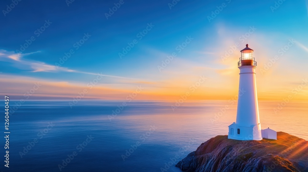 A stunning lighthouse stands majestically by the ocean at sunset, casting a warm glow over the calm waters. The vibrant colors of the sky reflect a tranquil beauty of nature. A stunning lighthouse stands majestically by the ocean at sunset, casting a warm glow over the calm waters. The vibrant colors of the sky reflect a tranquil beauty of nature.