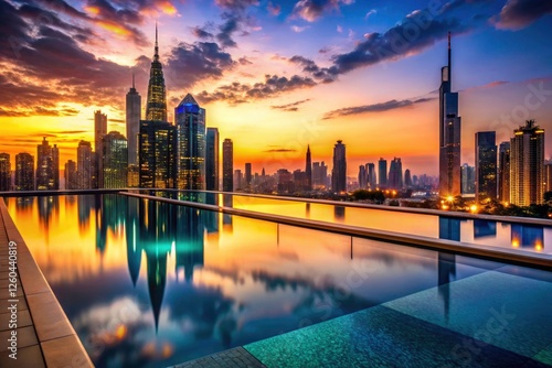 Wallpaper Mural Rooftop poolside paradise:  Dubai's breathtaking night skyline, a photographer's dream. Torontodigital.ca